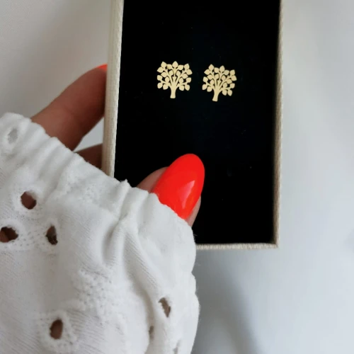 Kolczyki ze STALI CHIRURGICZNEJ Drzewko szczęścia ażurowe kolor złoty Blueberry