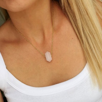 Naszyjnik STAL CHIRURGICZNA kwarc różowy kolor złoty 