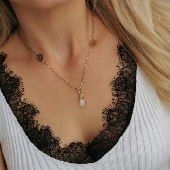 Naszyjnik STAL CHIRURGICZNA kryształ zawieszki kolor złoty Blueberry