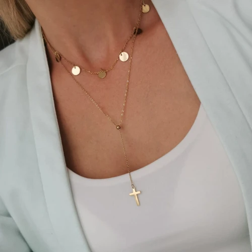 Naszyjnik choker STAL CHIRURGICZNA krzyżyk monetki złote blaszki Blueberry kolor złoty