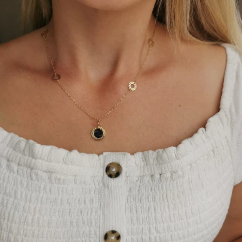 Naszyjnik dwustronny Premium STAL CHIRURGICZNA zawieszki grecki wzór kolor złoty Blueberry