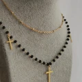 Naszyjnik ze STALI CHIRURGICZNEJ Różaniec czarne kamienie złote kulki