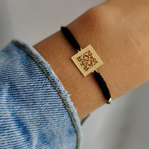 Bransoletka STAL CHIRURGICZNA zawieszka ażurowa sznurek czarny Blueberry