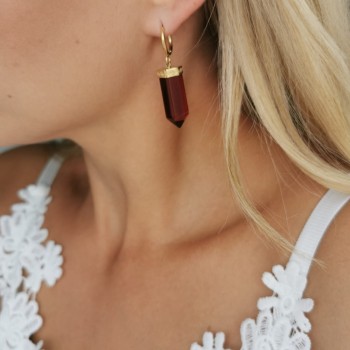 Kolczyki wiszące z czerwonym kryształem STAL CHIRURGICZNA Blueberry