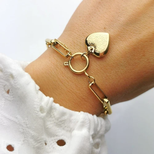 Bransoletka ze STALI CHIRURGICZNEJ serce ankier kolor złoty