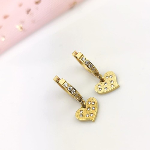 Kolczyki pozłacana stal serduszka na biglu kryształy