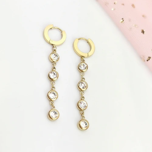 Kolczyki STAL POZŁACANA kryształy na biglu