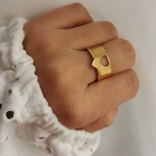 Zestaw pierścionków STAL CHIRURGICZNA serduszko kolor złoty