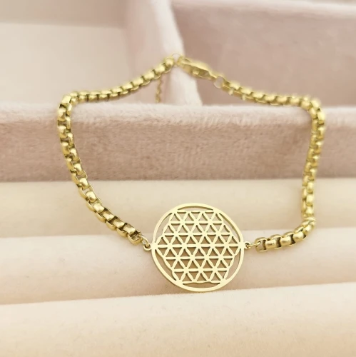 Bransoletka POZŁACANA STAL  łańcuch okrągła ozdoba kolor złoty