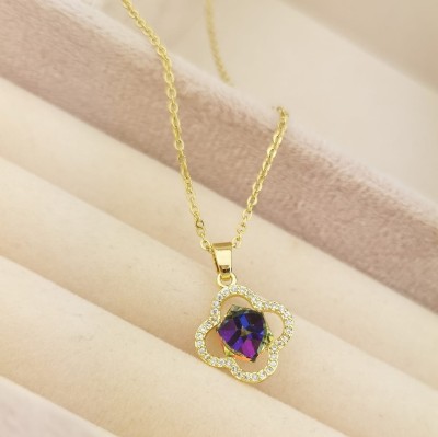 Naszyjnik Przywieszka kryształ STAL CHIRURGICZNA kolor złoty 