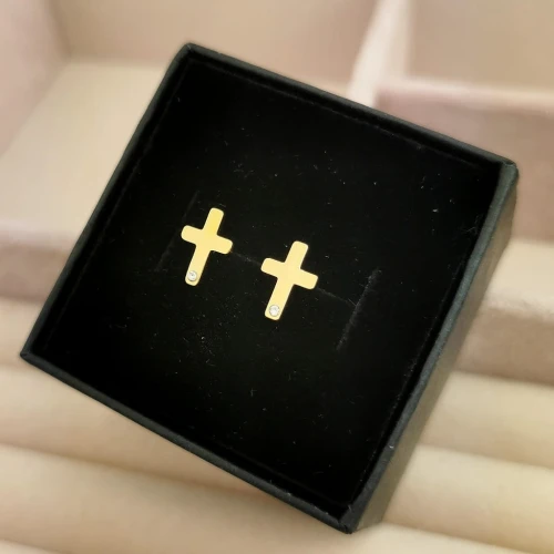 Kolczyki STAL CHIRURGICZNA Krzyże cyrkonia małe wkrętki kolor złoty Blueberry