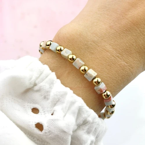 Bransoletka STAL CHIRURGICZNA elastyczna kulki kamienie