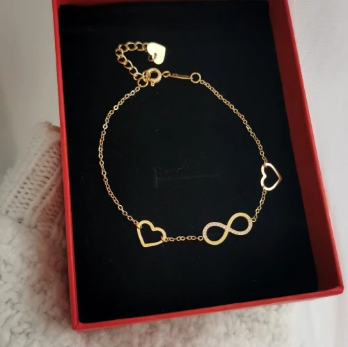 Bransoletka ze STALI CHIRURGICZNEJ nieskończoność serduszka kolor złoty Blueberry