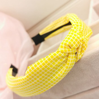 Opaska do włosów WĘZEŁ pepitka kratka klasyczna żółta