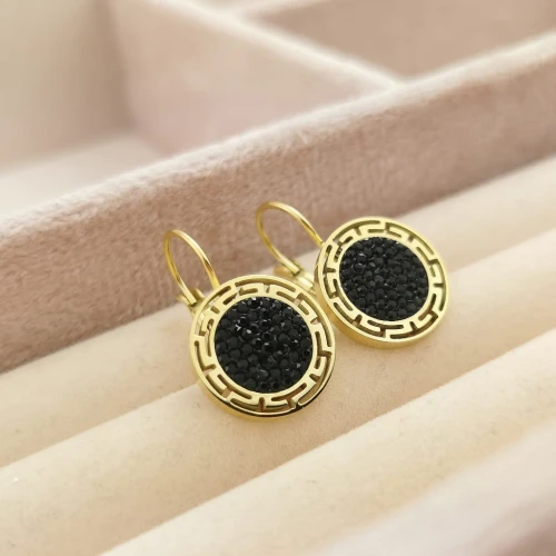 Kolczyki ze STALI CHIRURGICZNEJ klasyczne greckie czarne kryształki bigiel kolor złoty Blueberry