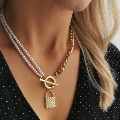 Naszyjnik KŁÓDKA kryształy perły kolor złoty Colibra 