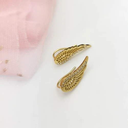 Kolczyki STAL CHIRURGICZNA  nausznice skrzydła kryształki kolor złoty Blueberry