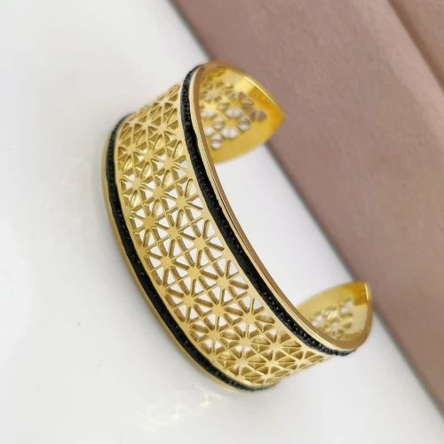 Bransoletka STAL CHIRURGICZNA sztywna wzór czarne kryształki Blueberry Premium