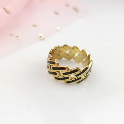 Pierścionek STAL CHIRURGICZNA obrączka czarna emalia złota