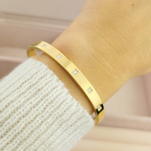 Bransoletka STAL CHIRURGICZNA sztywna bangle klasyczna z kryształkami złota