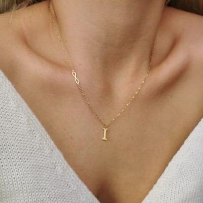 Naszyjnik litera I STAL CHIRURGICZNA BLUEBERRY Literka mała nieskończoność kolor złoty  