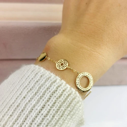 Bransoletka POZŁACANA STAL blaszki grecki wzór kolor złoty