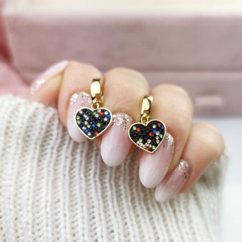 Kolczyki STAL CHIRURGICZNA serduszka kolorowe kryształki kolor złoty Blueberry