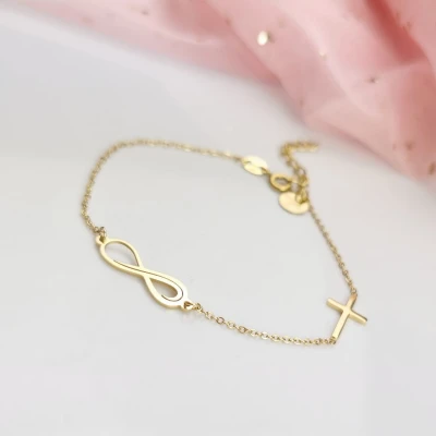 Bransoletka STAL CHIRURGICZNA nieskończoność krzyżyk kolor złoty Blueberry  