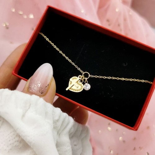 Bransoletka STAL CHIRURGICZNA serce krzyżyk kolor złoty Blueberry  Premium