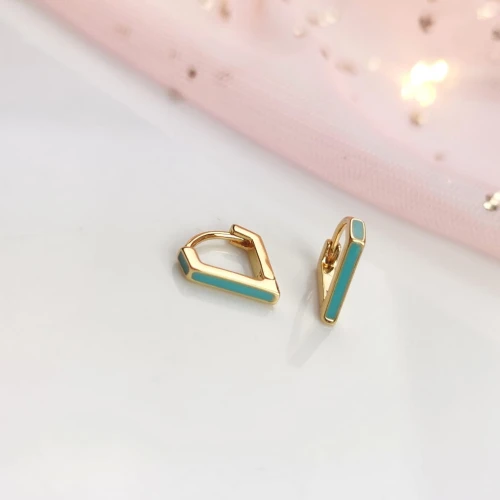 Kolczyki POZŁACANE geometryczne emalia kolor niebieski rose gold