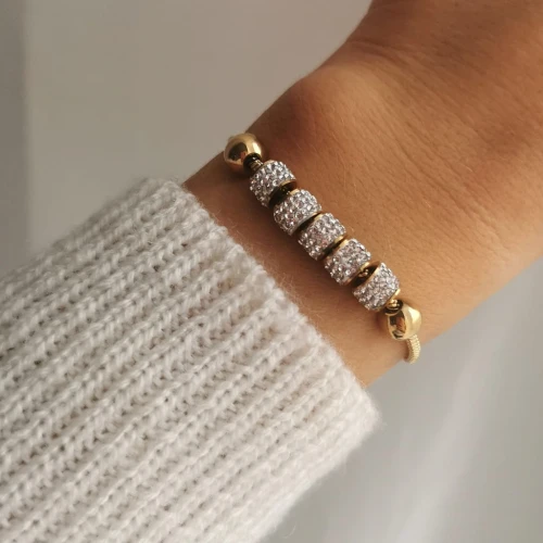 Bransoletka Premium STAL CHIRURGICZNA charms kryształki kolor złoty