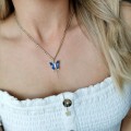 Naszyjnik STAL CHIRURGICZNA motyl kryształki kolor niebieski złoty Blueberry