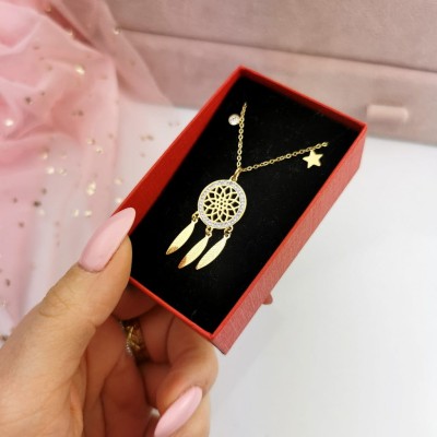 Naszyjnik Premium STAL CHIRURGICZNA łapacz kryształki kolor złoty 