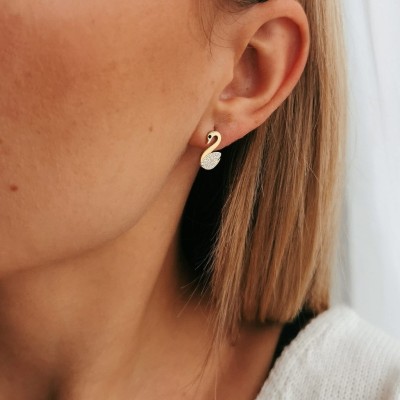 Kolczyki ze STALI CHIRURGICZNEJ łabędzie kryształki kolor złoty Blueberry 