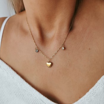 Złoty naszyjnik ze STALI CHIRURGICZNEJ zawieszka serce serduszko kryształy
