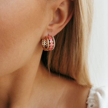 Kolczyki POZŁACANE koła serduszka różowe emalia rose gold 