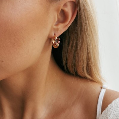 Kolczyki POZŁACANE koła kwiatuszki czerwone rose gold 