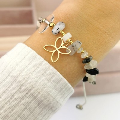  Bransoletka STAL CHIRURGICZNA kamienie złota zawieszka koniczyna Blueberry Premium