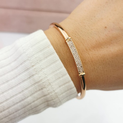 Bransoletka BANGLE POZŁACANA złota sztywna kryształy rose gold