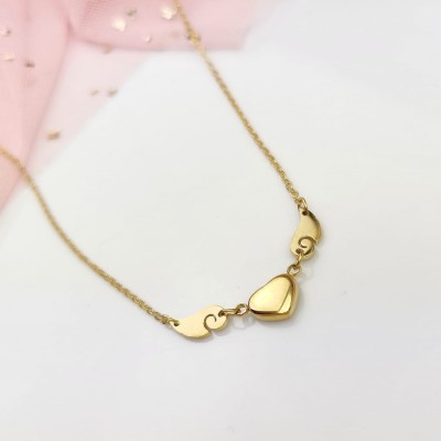 Złoty naszyjnik ze STALI CHIRURGICZNEJ serce skrzydła 