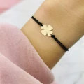 Bransoletka STAL CHIRURGICZNA koniczynka sznurek czarna Blueberry
