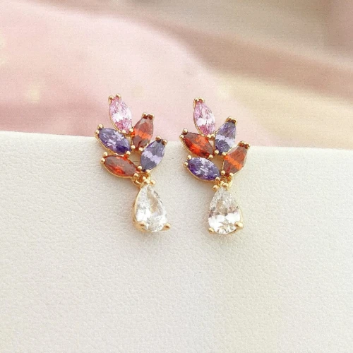 Kolczyki POZŁACANE kolorowe kryształy rose gold