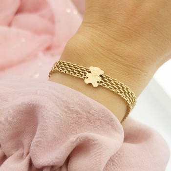 Złota bransoletka Premium MESH ze STALI  CHIRURGICZNEJ miś Blueberry  