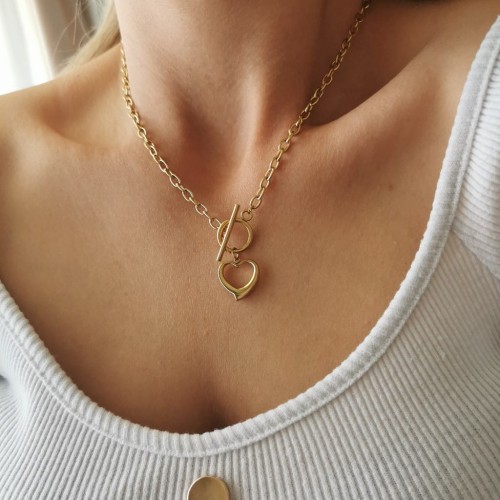 Złoty naszyjnik choker STAL CHIRURGICZNA  łańcuch serce