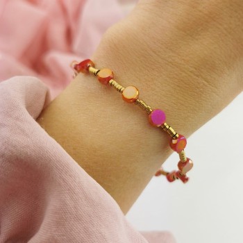 Bransoletka STAL CHIRURGICZNA elastyczna różowe kamienie Blueberry