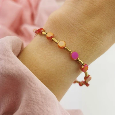 Bransoletka STAL CHIRURGICZNA elastyczna różowe kamienie Blueberry