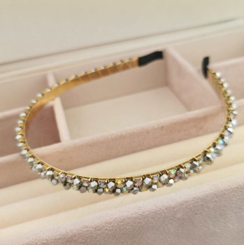 Opaska do włosów ozdobna z kryształami kolor szary