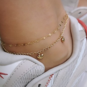 Bransoletka na nogę STAL CHIRURGICZNA zawieszki serduszka kolor złoty  