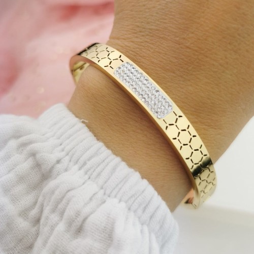 Bransoletka STAL CHIRURGICZNA złota sztywna bangle kryształki