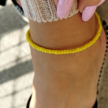 Bransoletka na nogę  ze STALI CHIRURGICZNEJ żółte koraliki